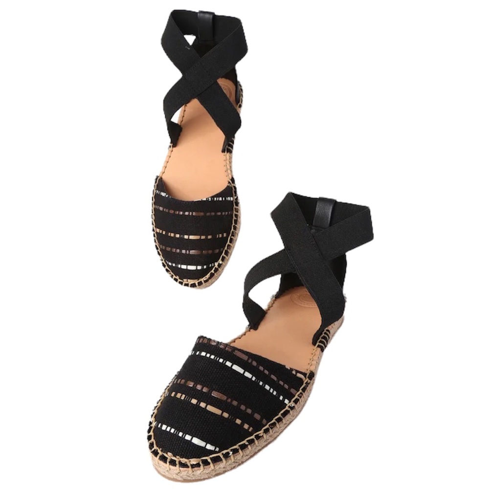 Morkas Carmen Black Canvas and Leather Espadrille Flats